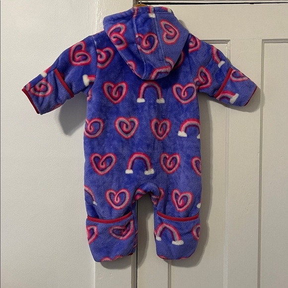 HATLEY Infant 9-12mo Bunting Fleece Bundler Suit Snow Rainbow Hearts Purple EUC - Picture 5 of 8